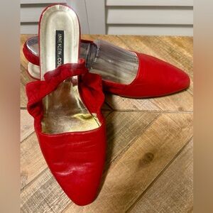 Anne Klein Leather Red Pointed-Toe Slip-On Mules, size 7, 5-8M (USA)